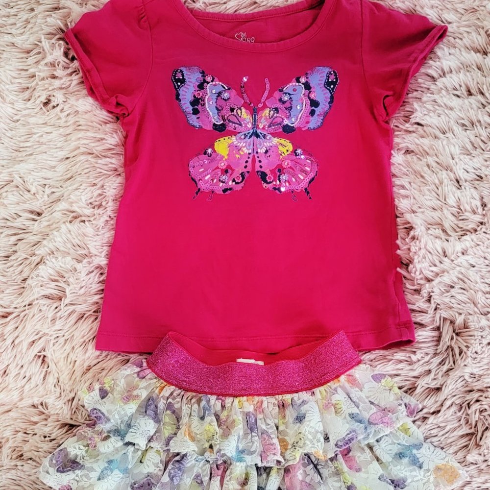 The Children's Place (Est 1989 Place) 2 Piece Butterfly Shirt And Skirt Size 5/6